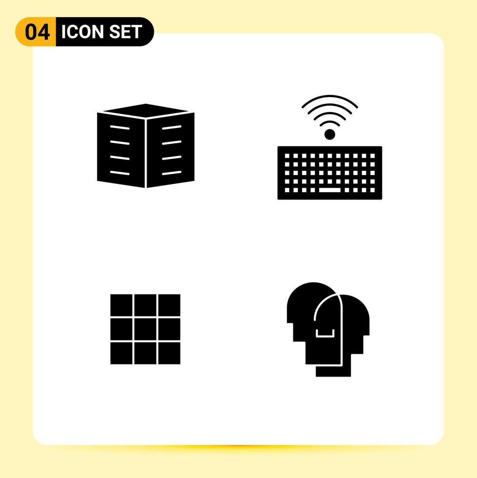 Mobile Interface Solid Glyph Set of 4 Pictograms of apartments gallery housing society keyboard sets Editable Vector Design Elements