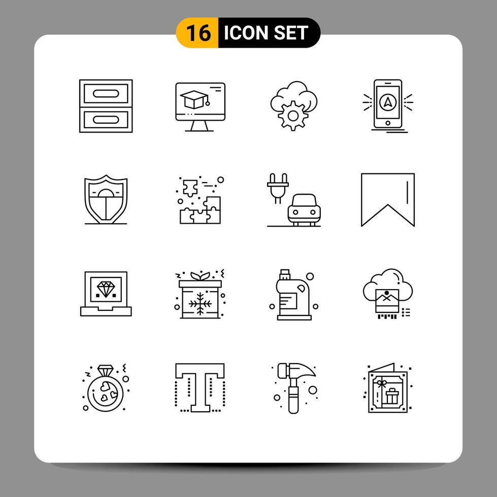16 Thematic Vector Outlines and Editable Symbols of motivation shield gear location camping Editable Vector Design Elements