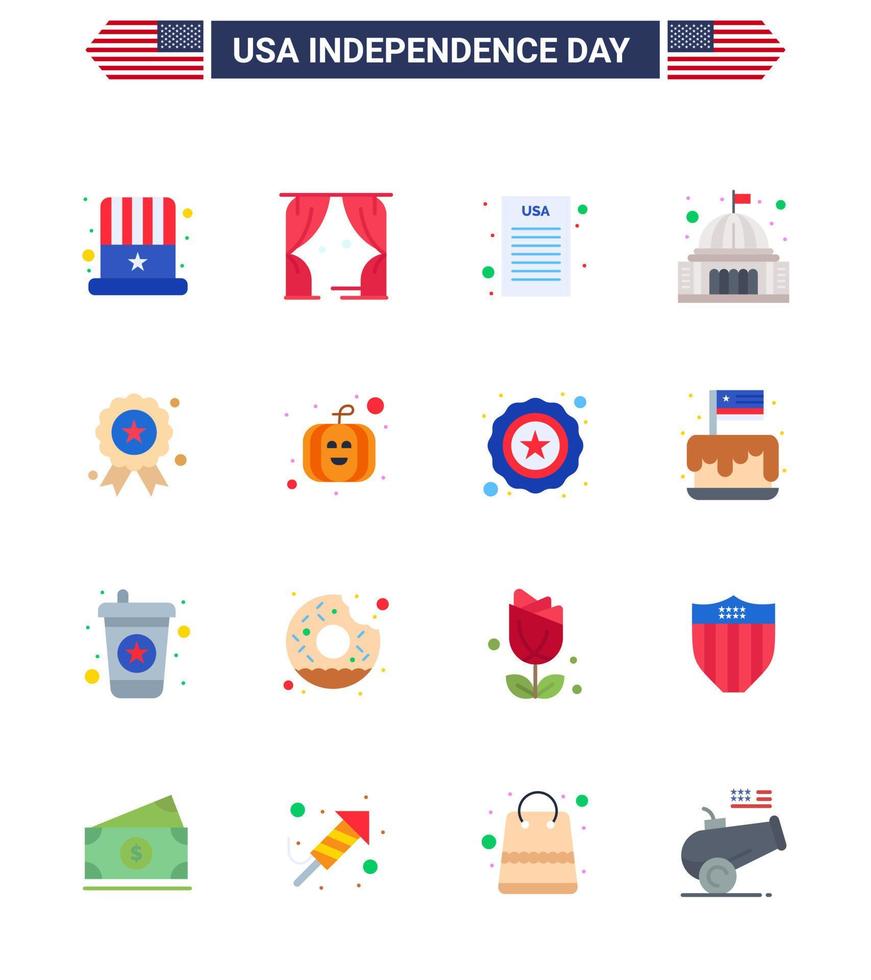 Set of 16 USA Day Icons American Symbols Independence Day Signs for independece white declaration landmark building Editable USA Day Vector Design Elements