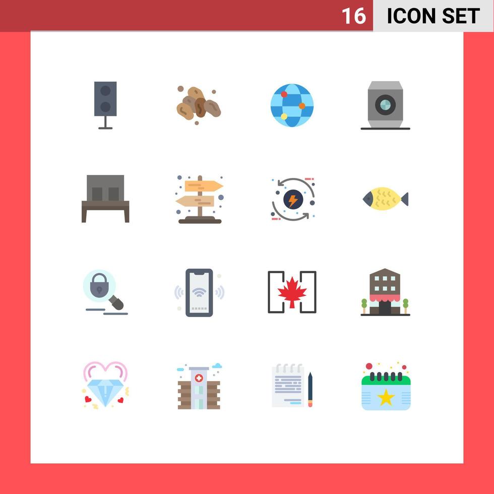 Modern Set of 16 Flat Colors and symbols such as sleep furniture globe bed food Editable Pack of Creative Vector Design Elements