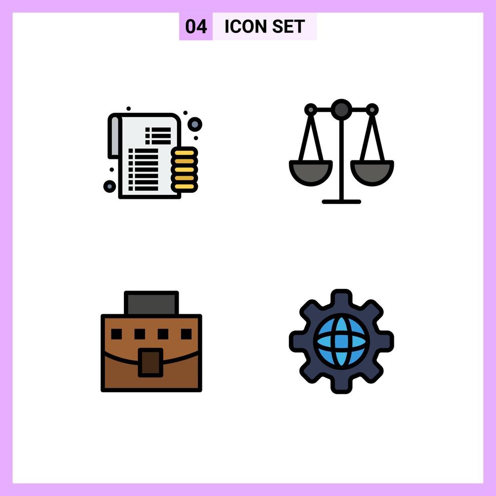 4 Universal Filledline Flat Color Signs Symbols of budget business money scales globe Editable Vector Design Elements