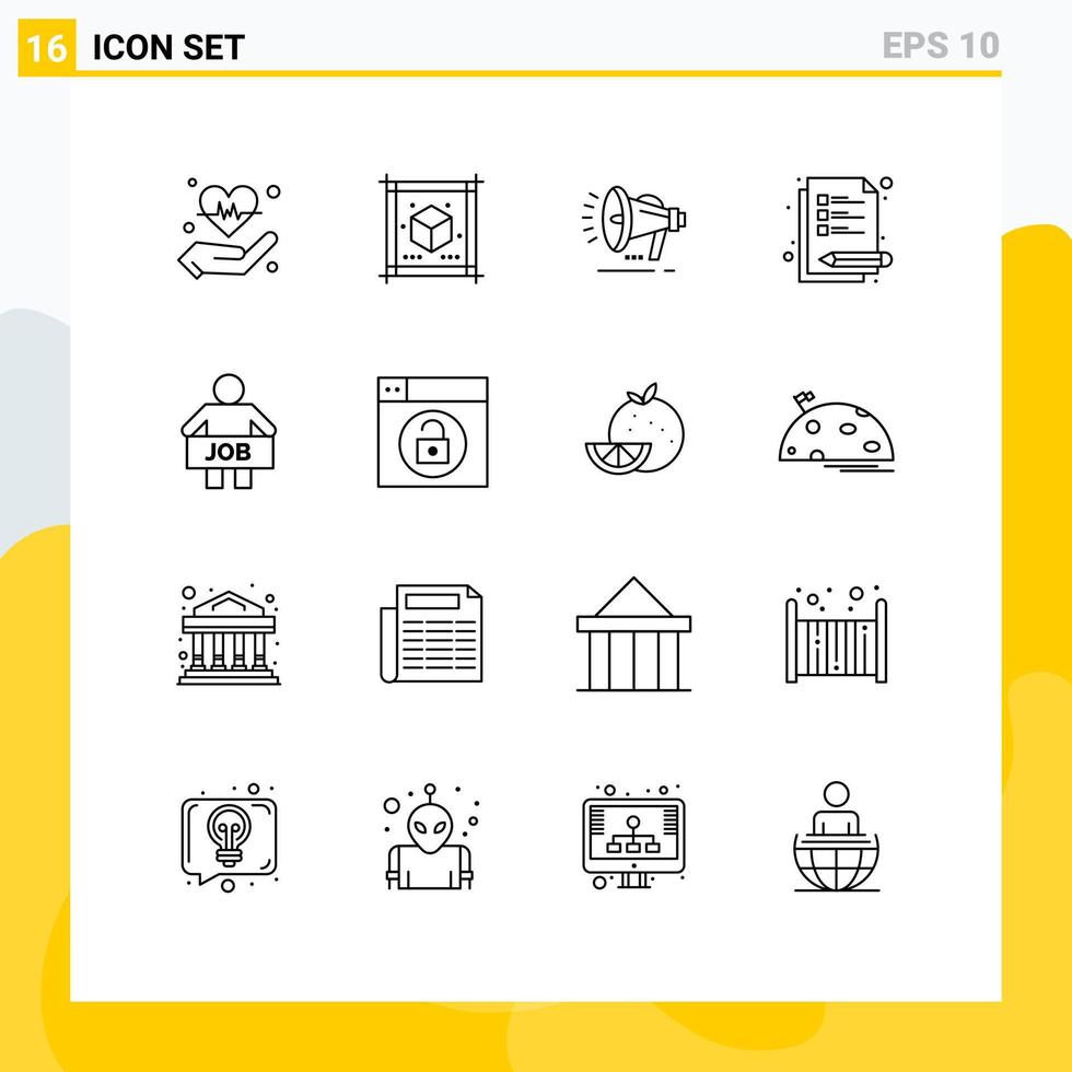 paquete de iconos de vector de stock de 16 signos y símbolos de línea para elementos de diseño de vector editables de conferencia de estudio de orador desempleado de oficina