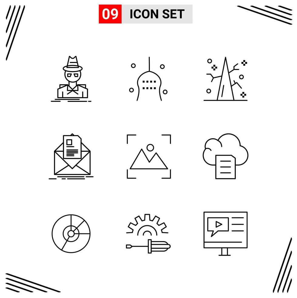 9 Icons Line Style Grid Based Creative Outline Symbols for Website Design Simple Line Icon Signs Isolated on White Background 9 Icon Set Creative Black Icon vector background