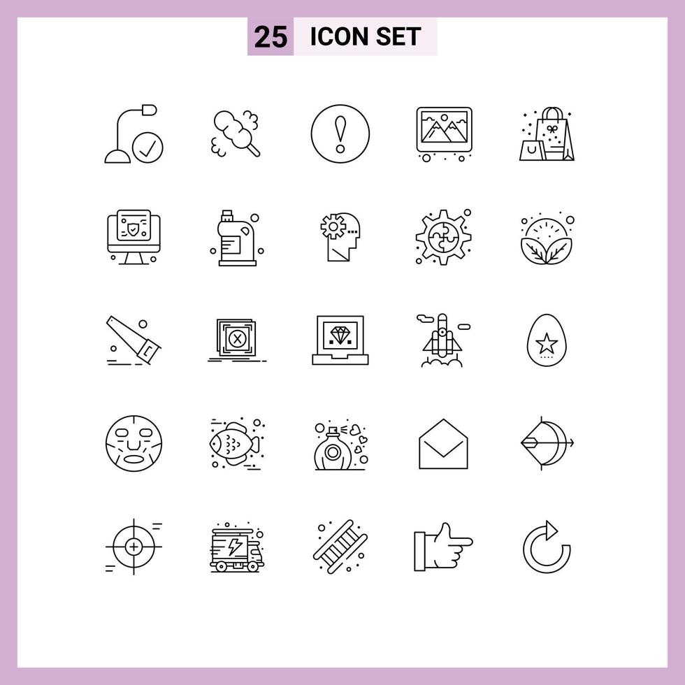 Group of 25 Modern Lines Set for present bag alert decoration photo Editable Vector Design Elements