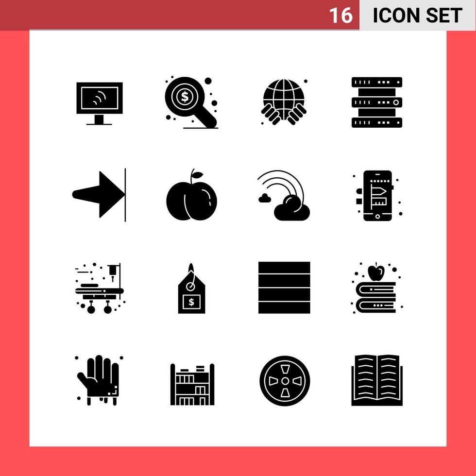 16 Icon Pack Solid Style Glyph Symbols on White Background Simple Signs for general designing Creative Black Icon vector background