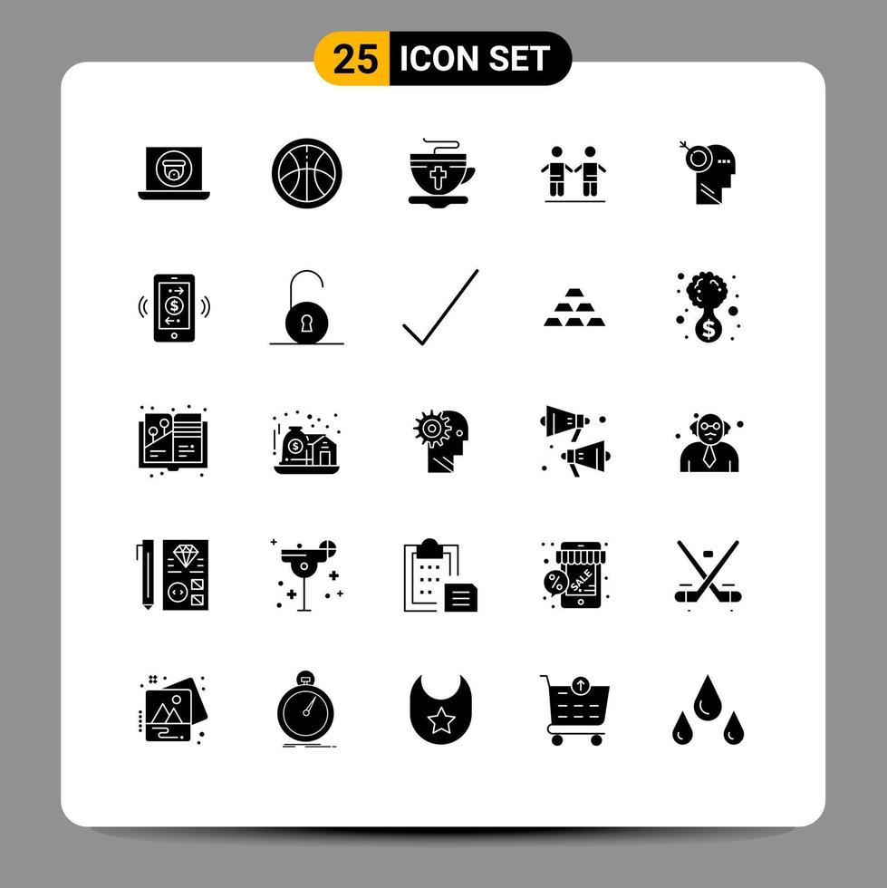 Pack of 25 creative Solid Glyphs of target focus easter arrow friendship Editable Vector Design Elements