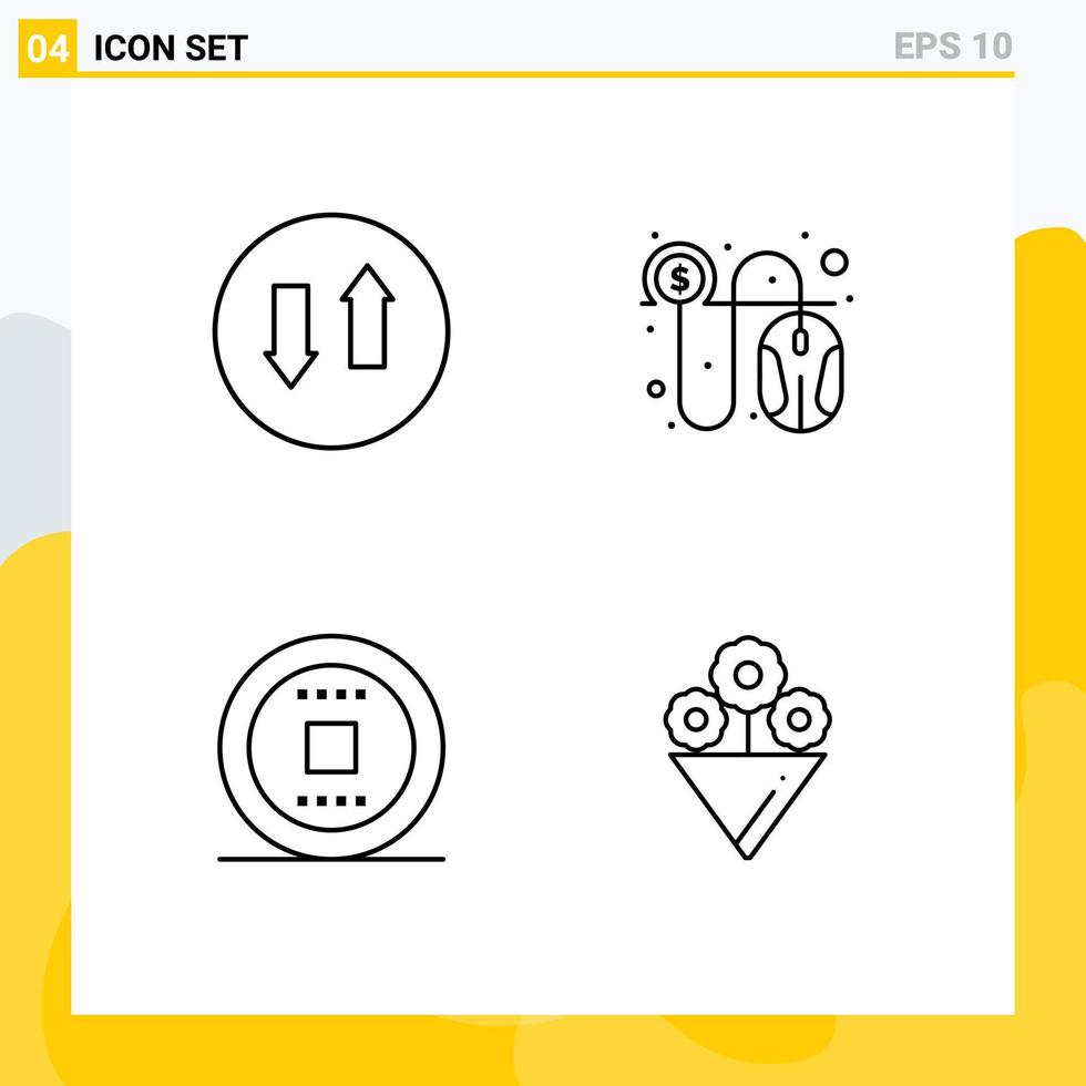 Set of 4 Modern UI Icons Symbols Signs for arrows media up per track Editable Vector Design Elements