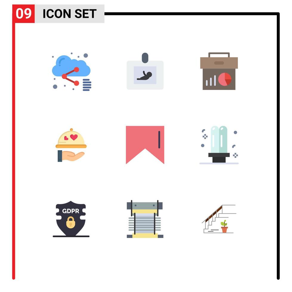 Mobile Interface Flat Color Set of 9 Pictograms of banner wedding business love marketing Editable Vector Design Elements