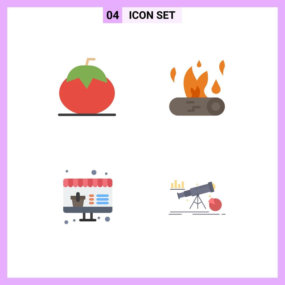 4 Universal Flat Icons Set for Web and Mobile Applications food thanksgiving tomato camp fire sale Editable Vector Design Elements