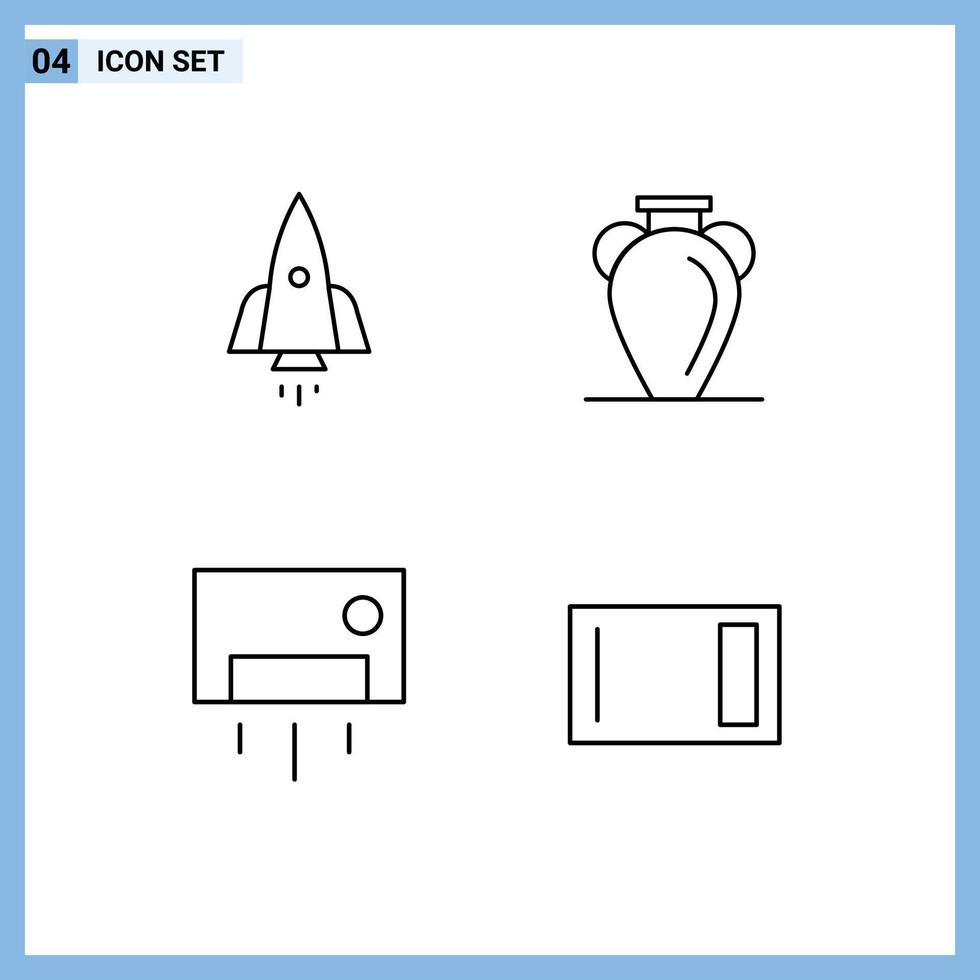 Set of 4 Modern UI Icons Symbols Signs for rocket vase startup greece appliances Editable Vector Design Elements