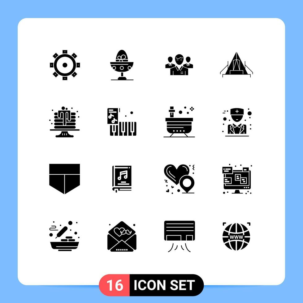 Group of 16 Modern Solid Glyphs Set for camp tent team person leader Editable Vector Design Elements
