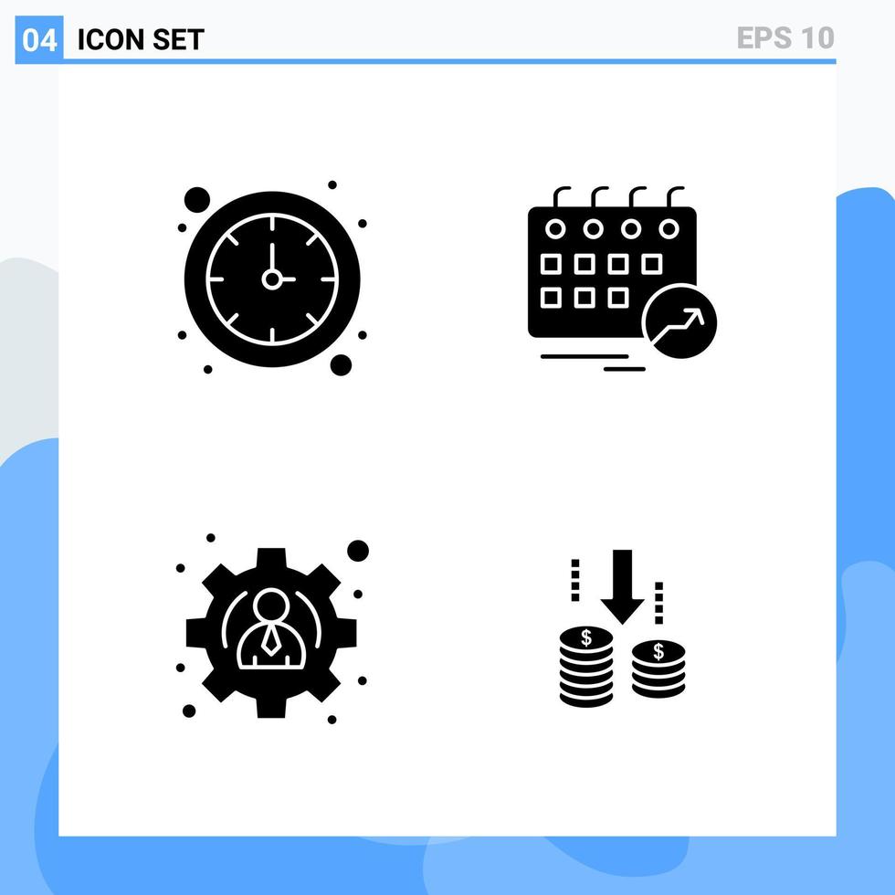 Modern 4 solid style icons Glyph Symbols for general use Creative Solid Icon Sign Isolated on White Background 4 Icons Pack Creative Black Icon vector background