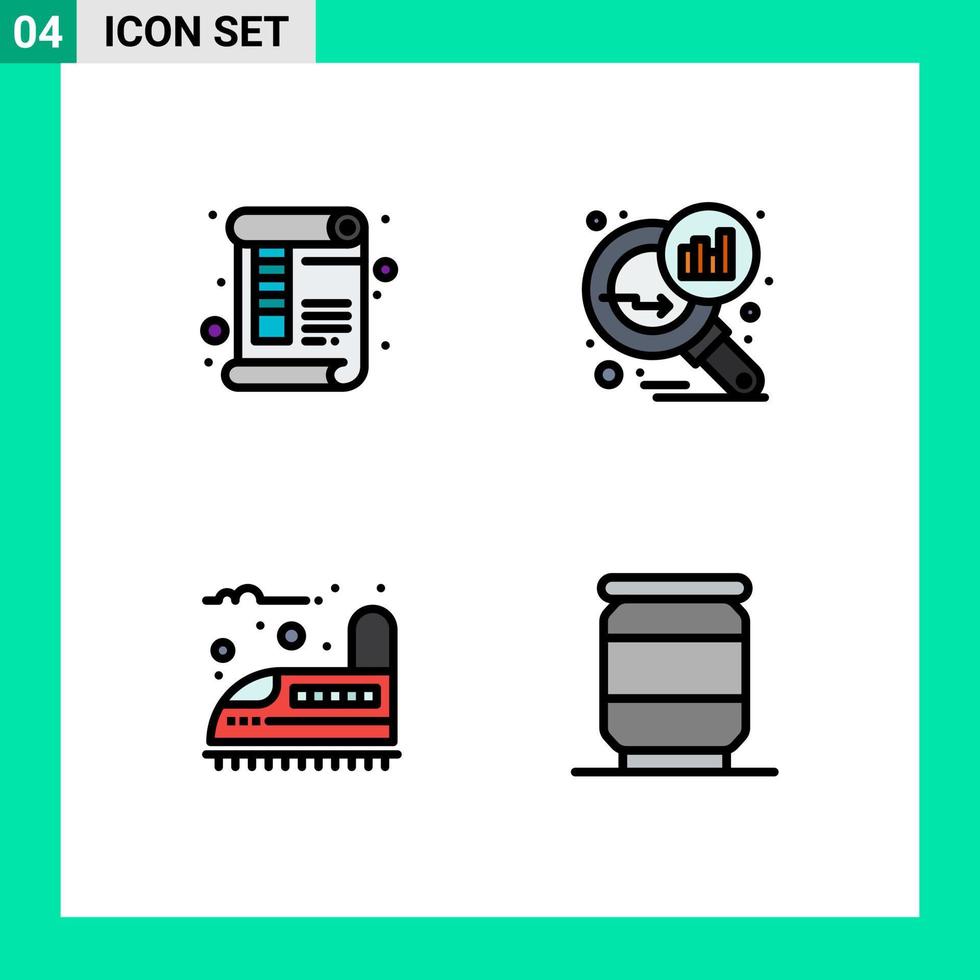 4 Universal Filledline Flat Colors Set for Web and Mobile Applications document railroad print graph analysis train Editable Vector Design Elements