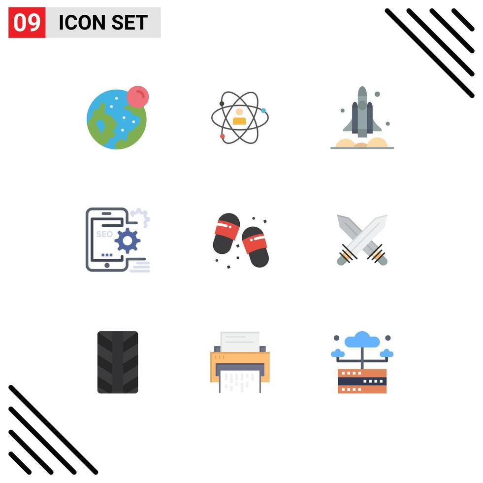 Pack of 9 creative Flat Colors of mobile usa personal transport rocket Editable Vector Design Elements
