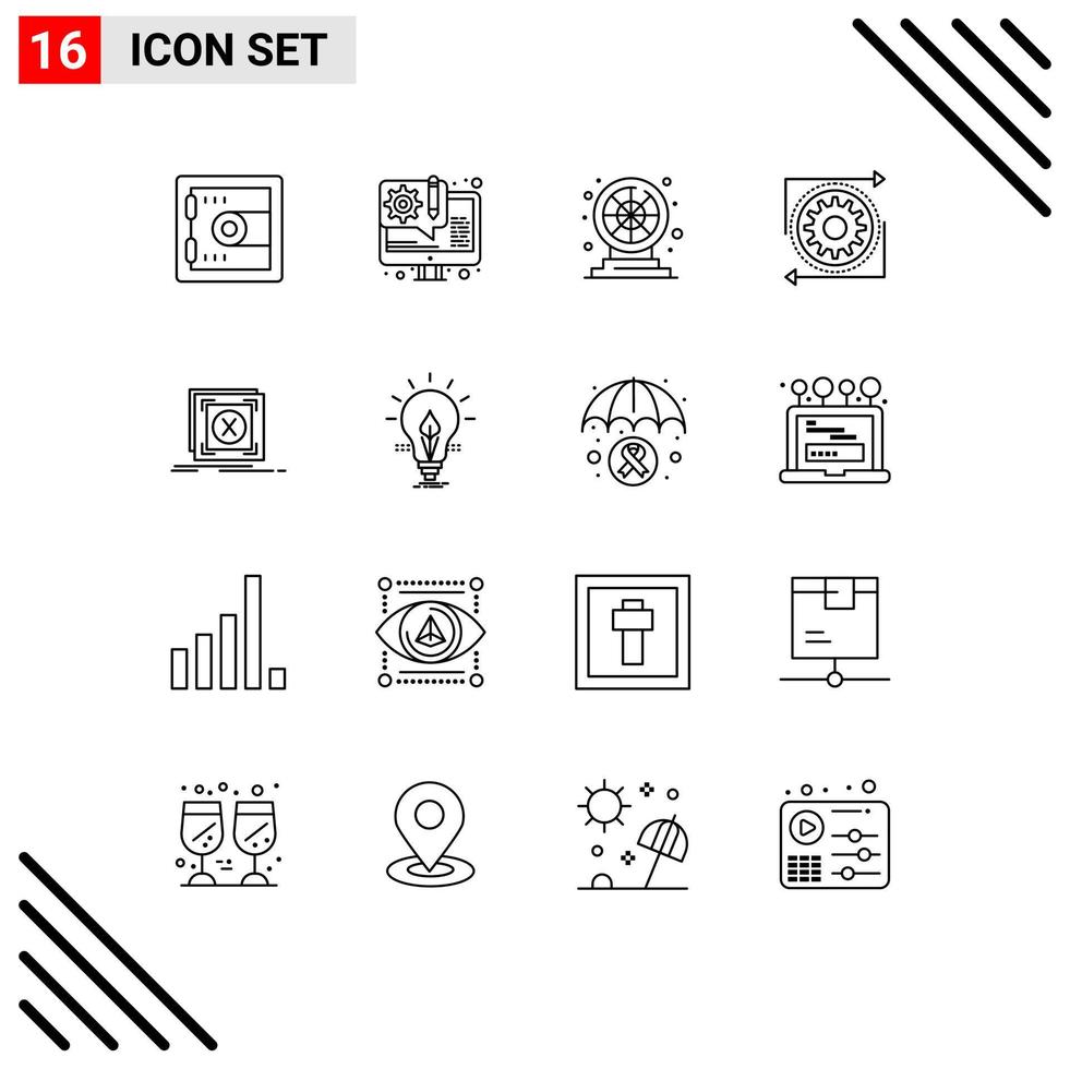 Modern Set of 16 Outlines and symbols such as application process fun operation gear Editable Vector Design Elements