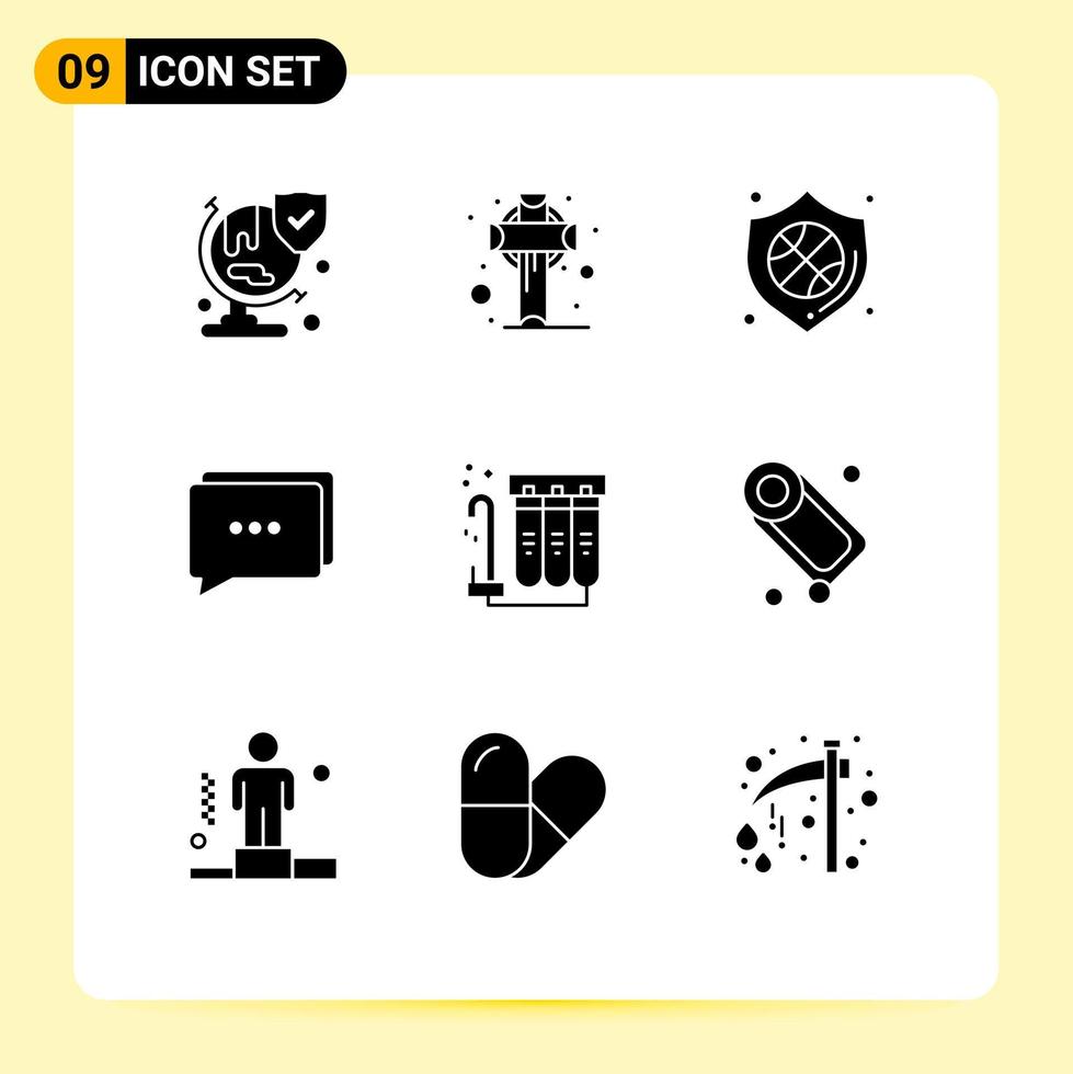 Modern Set of 9 Solid Glyphs and symbols such as purification filter protection message chat Editable Vector Design Elements
