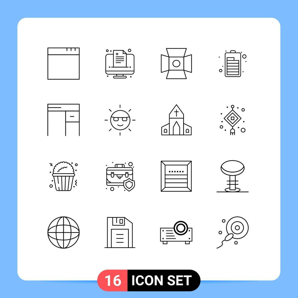 Paquete de 16 esquemas de interfaz de usuario de signos y símbolos modernos de ecología muebles de fotografía interior elementos de diseño vectorial editables eléctricos vector