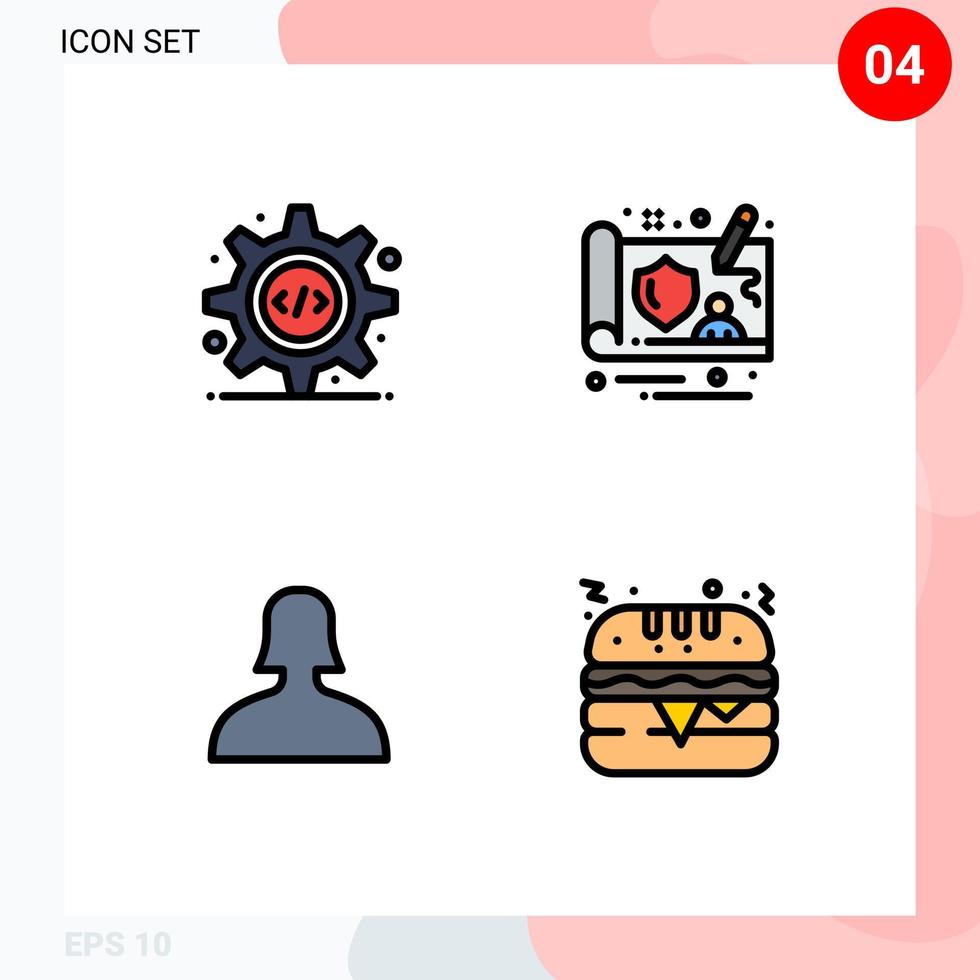 Pictogram Set of 4 Simple Filledline Flat Colors of html woman gear gdpr food Editable Vector Design Elements