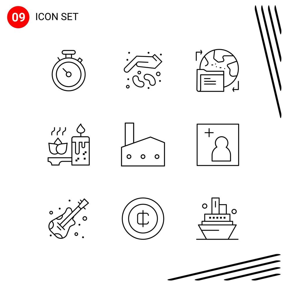 Collection of 9 Vector Icons in Line style Pixle Perfect Outline Symbols for Web and Mobile Line Icon Signs on White Background 9 Icons Creative Black Icon vector background