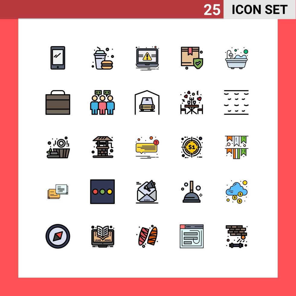 User Interface Pack of 25 Basic Filled line Flat Colors of bathroom security food protection alert Editable Vector Design Elements