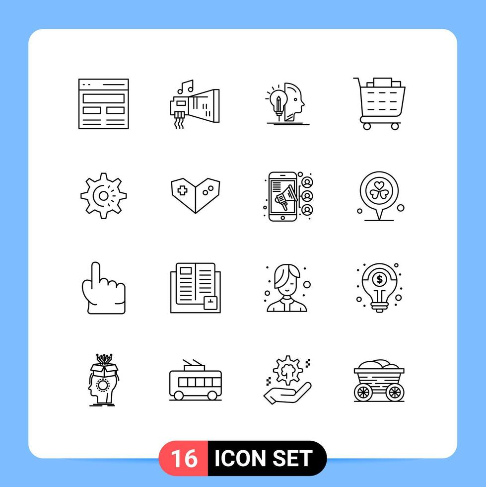 grupo de símbolos de iconos universales de 16 esquemas modernos de hardware de cog checkout comprar haciendo elementos de diseño vectorial editables vector