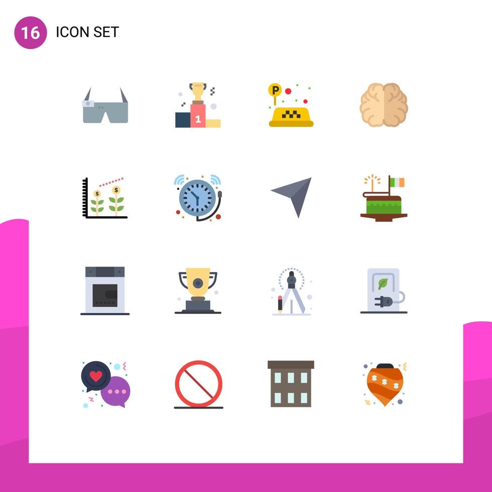 16 Flat Color concept for Websites Mobile and Apps investment knowledge business hemisphere brain Editable Pack of Creative Vector Design Elements