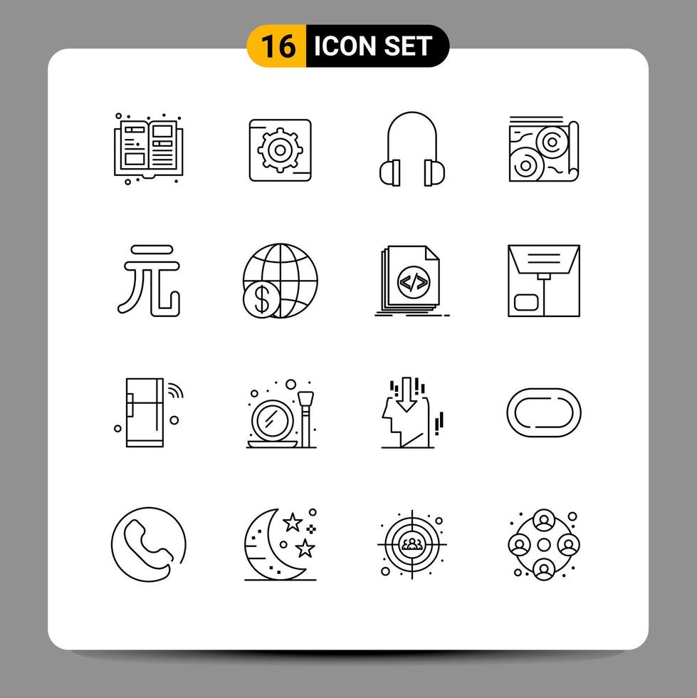 User Interface Pack of 16 Basic Outlines of global yuan support money travel Editable Vector Design Elements