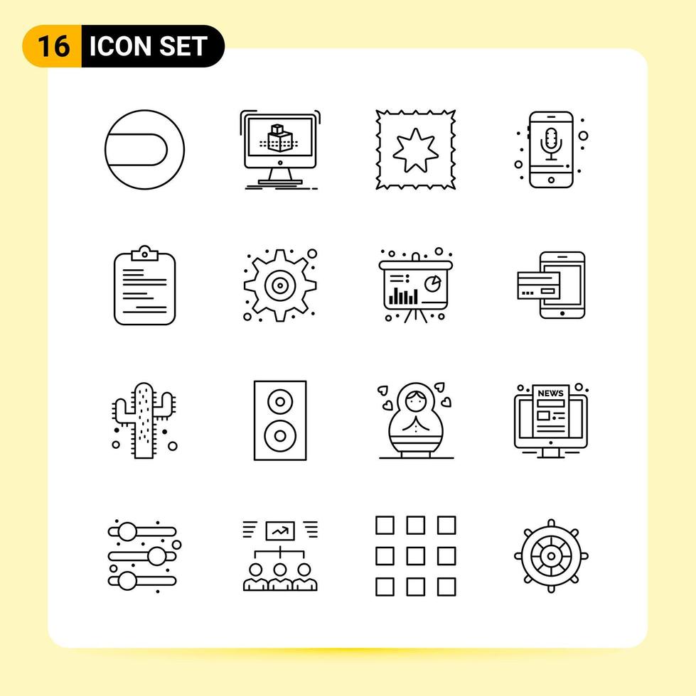 16 Creative Icons for Modern website design and responsive mobile apps 16 Outline Symbols Signs on White Background 16 Icon Pack Creative Black Icon vector background