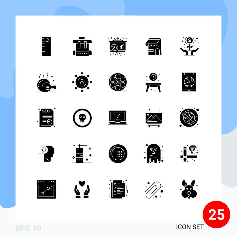 Modern Set of 25 Solid Glyphs and symbols such as investment growth finance flower shop Editable Vector Design Elements