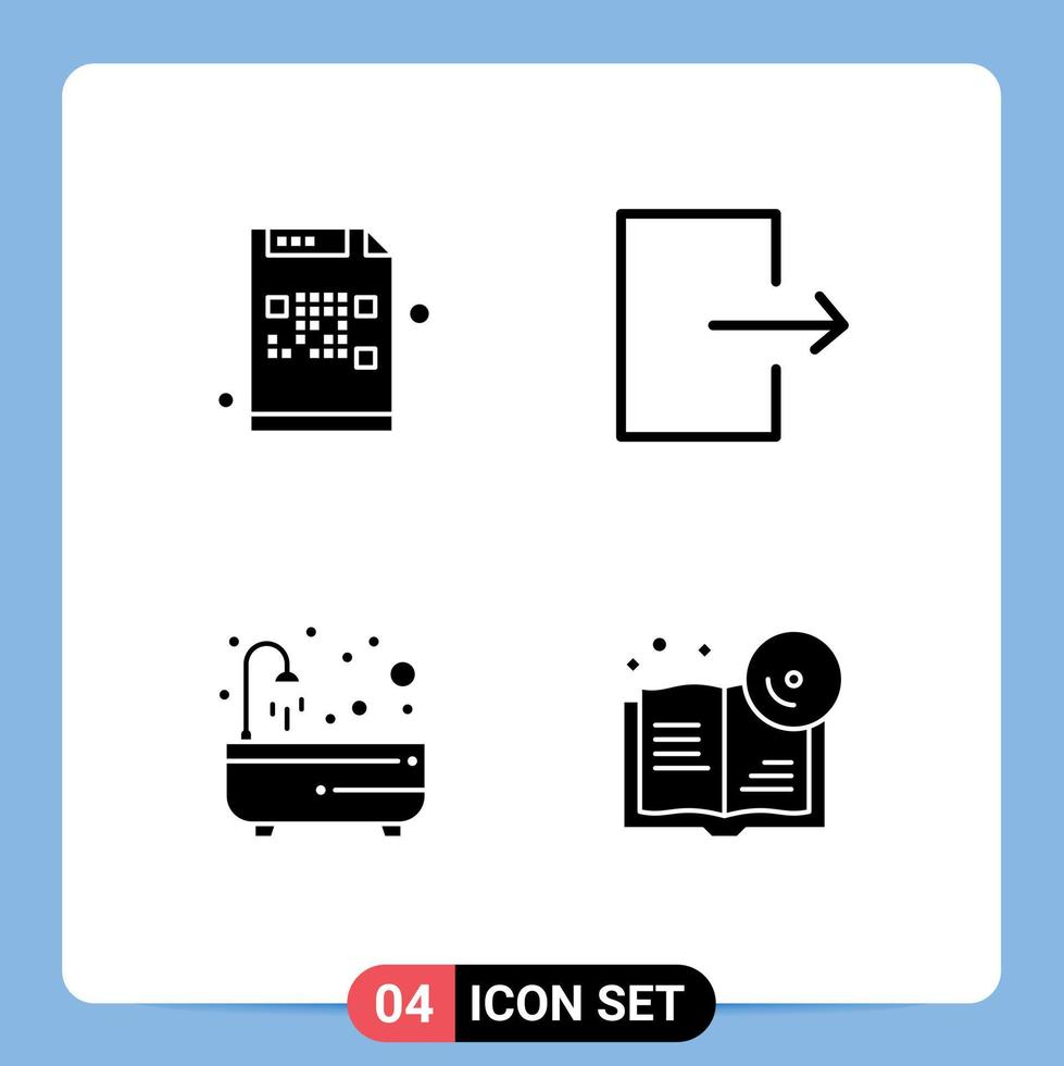 4 Solid Glyph concept for Websites Mobile and Apps code bathtub file exit shower Editable Vector Design Elements