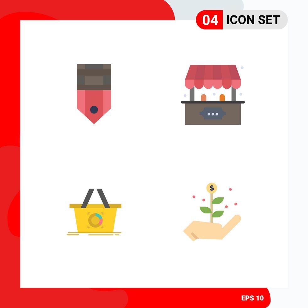 paquete de iconos planos de 4 símbolos universales de elementos de diseño vectorial editables de la cesta de la raya del carro de la insignia vector