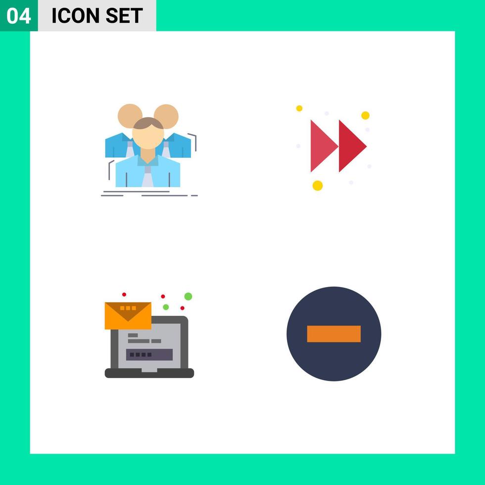 Group of 4 Modern Flat Icons Set for team email meeting forward message Editable Vector Design Elements