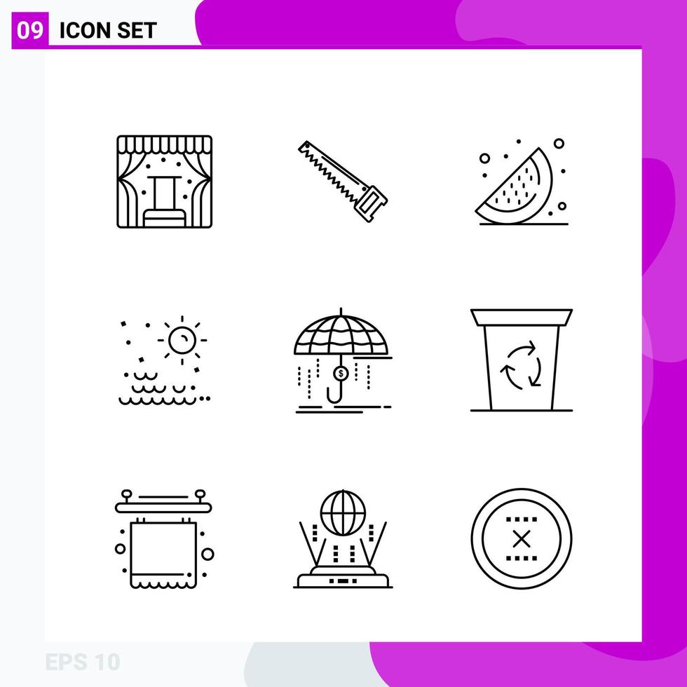 Line Icon set Pack of 9 Outline Icons isolated on White Background for Web Print and Mobile Creative Black Icon vector background