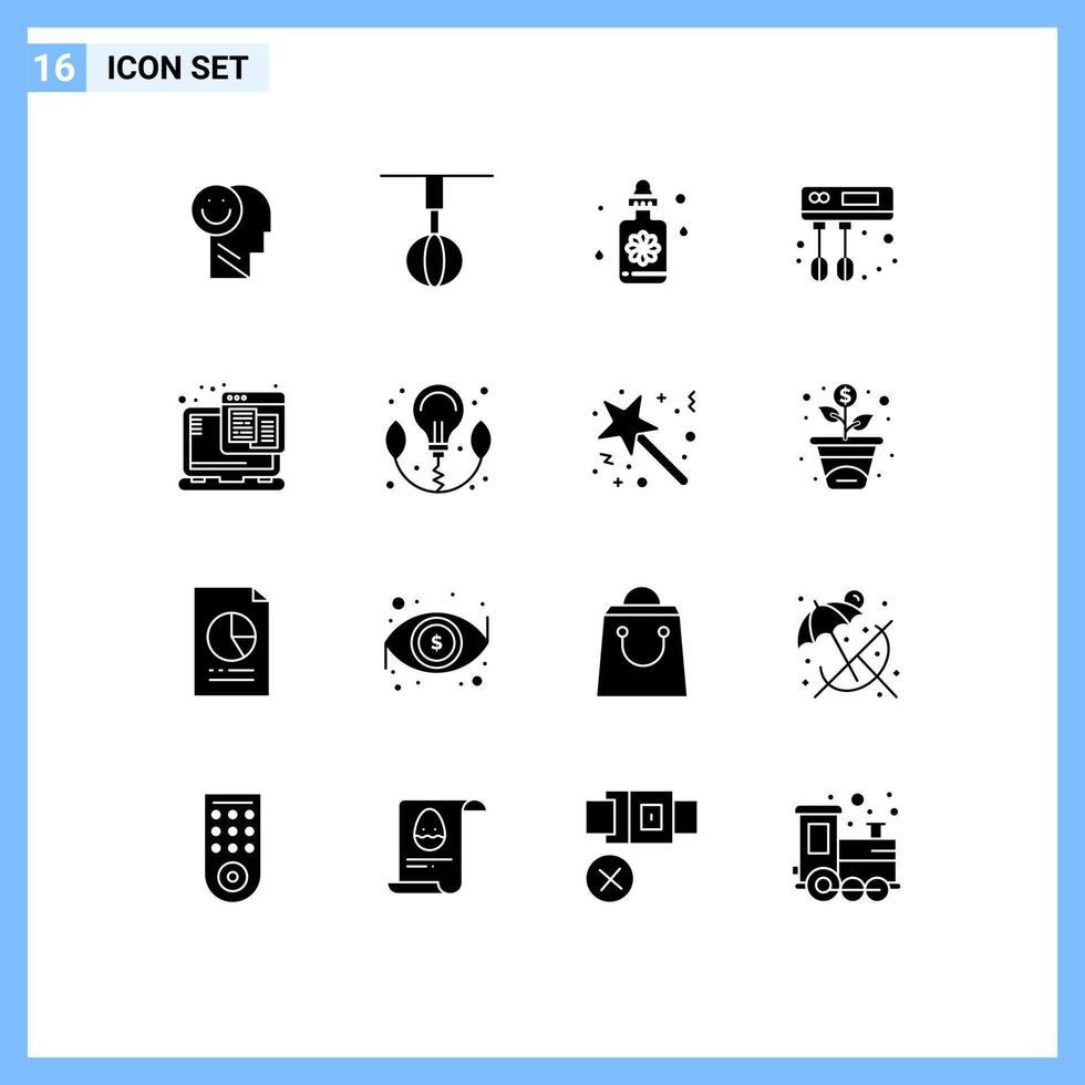 Set of 16 Modern UI Icons Symbols Signs for web mixer house kitchen spa Editable Vector Design Elements