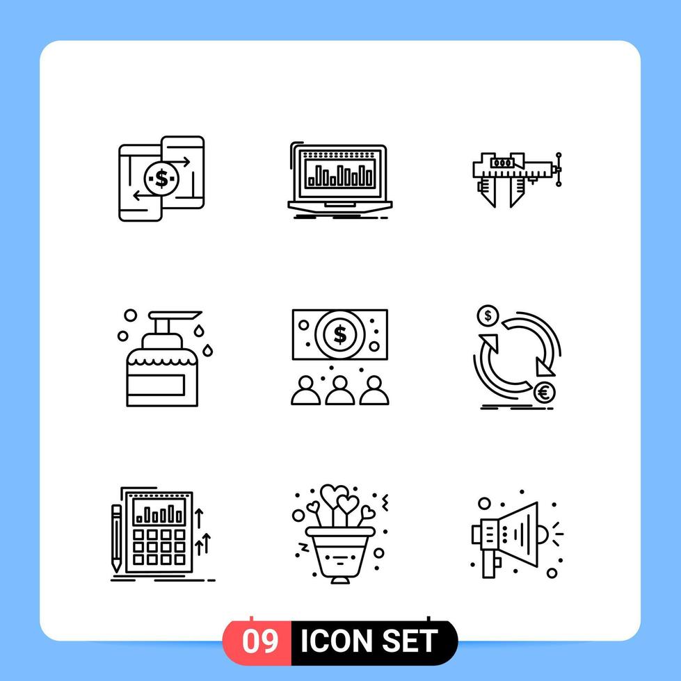 9 Line Black Icon Pack Outline Symbols for Mobile Apps isolated on white background 9 Icons Set Creative Black Icon vector background