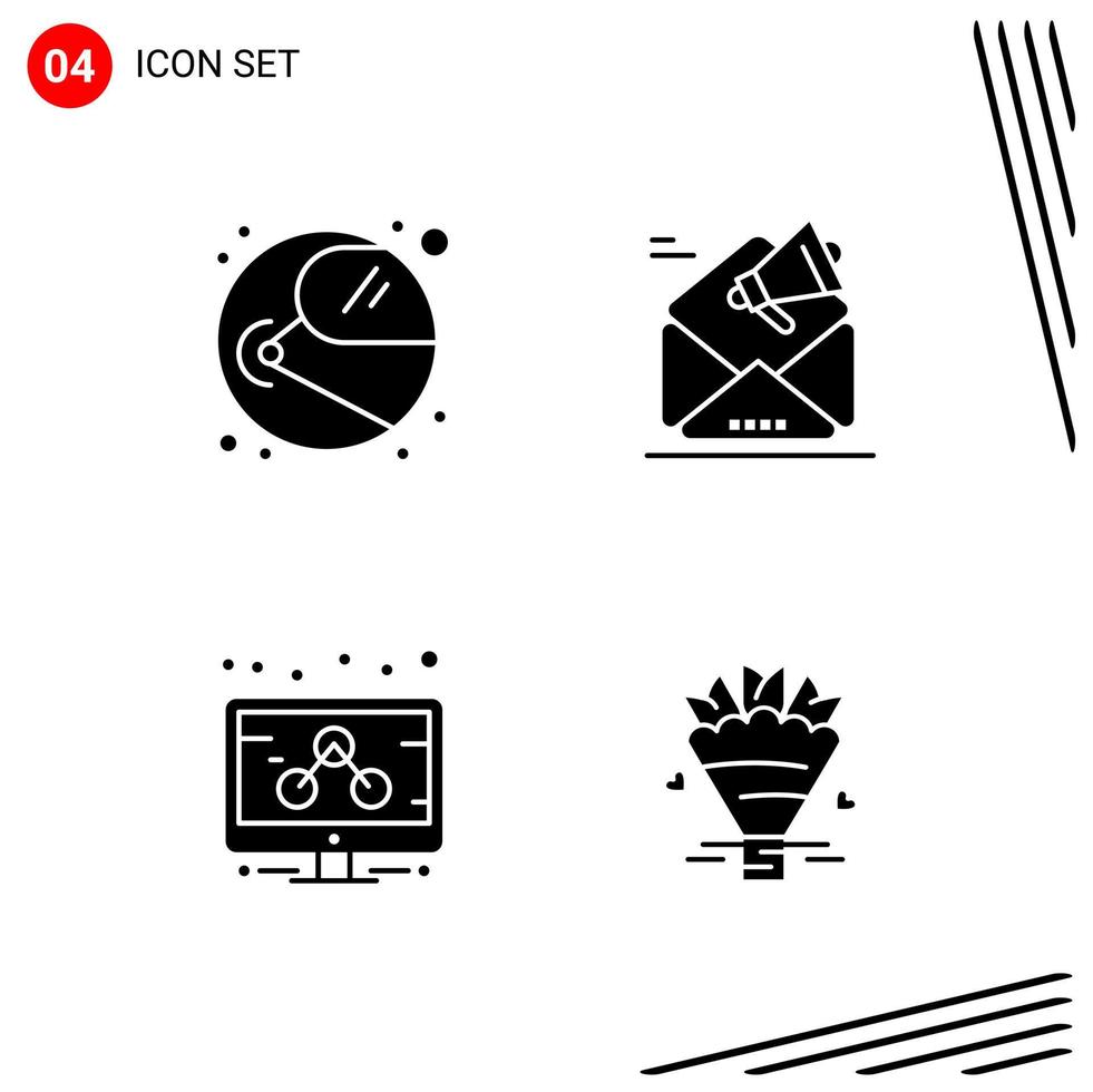 Collection of 4 Vector Icons in solid style Pixle Perfect Glyph Symbols for Web and Mobile Solid Icon Signs on White Background 4 Icons Creative Black Icon vector background