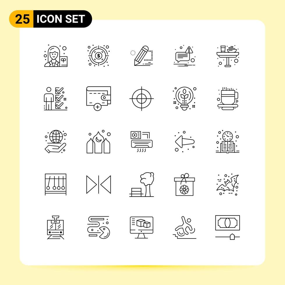 25 Thematic Vector Lines and Editable Symbols of food breakfast darwing sent message Editable Vector Design Elements