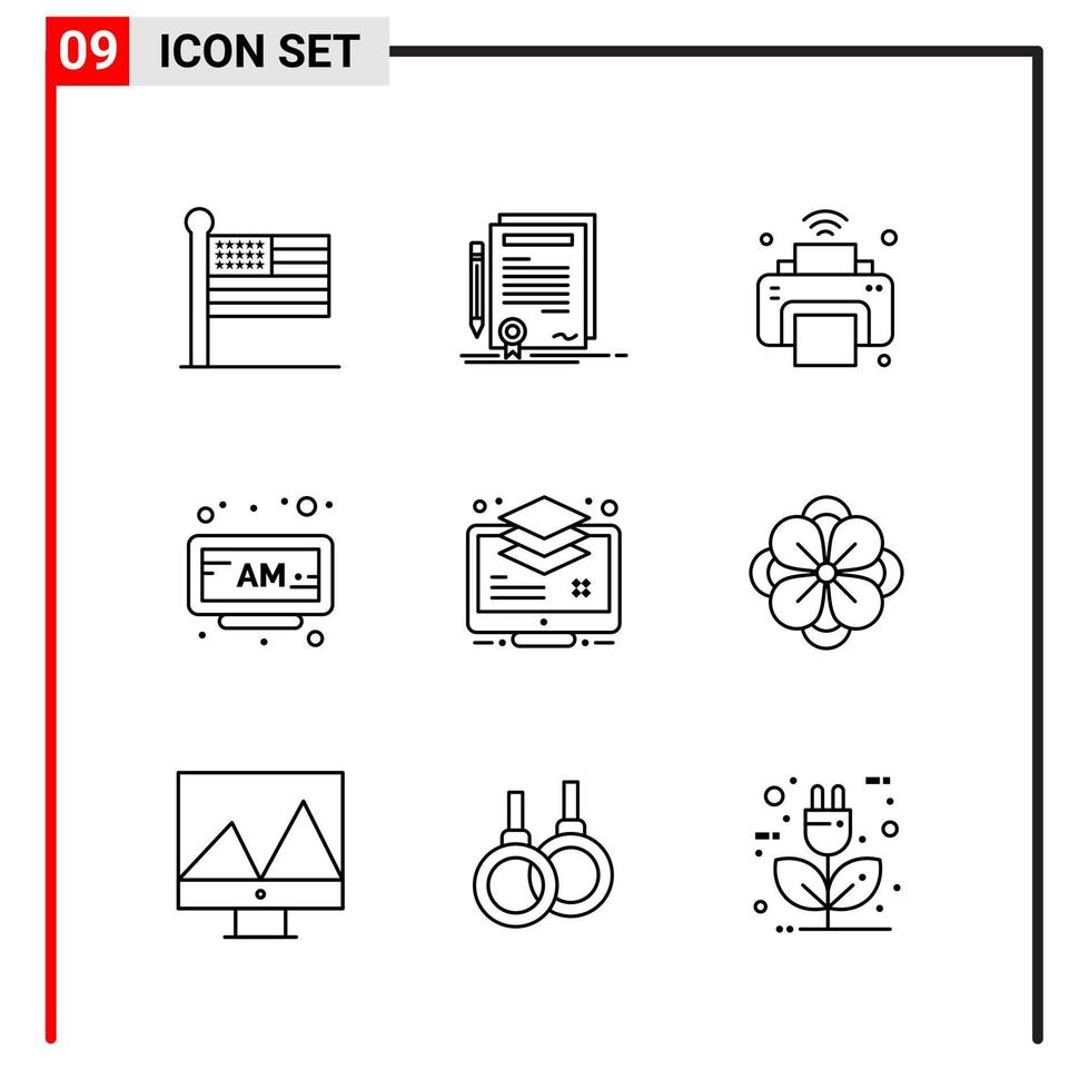 9 General Icons for website design print and mobile apps 9 Outline Symbols Signs Isolated on White Background 9 Icon Pack Creative Black Icon vector background