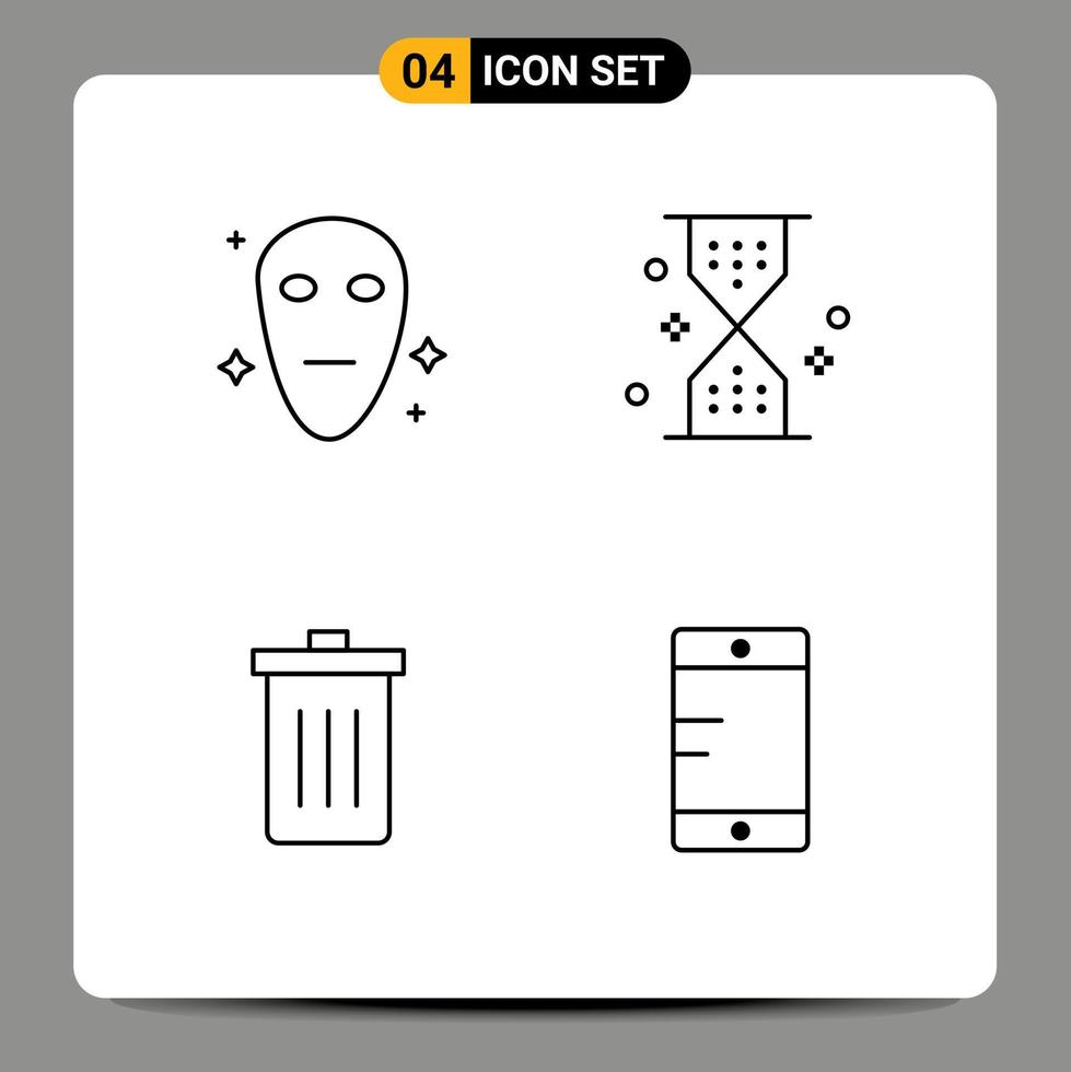 Pack of 4 Modern Filledline Flat Colors Signs and Symbols for Web Print Media such as alien been clock ui garbage Editable Vector Design Elements