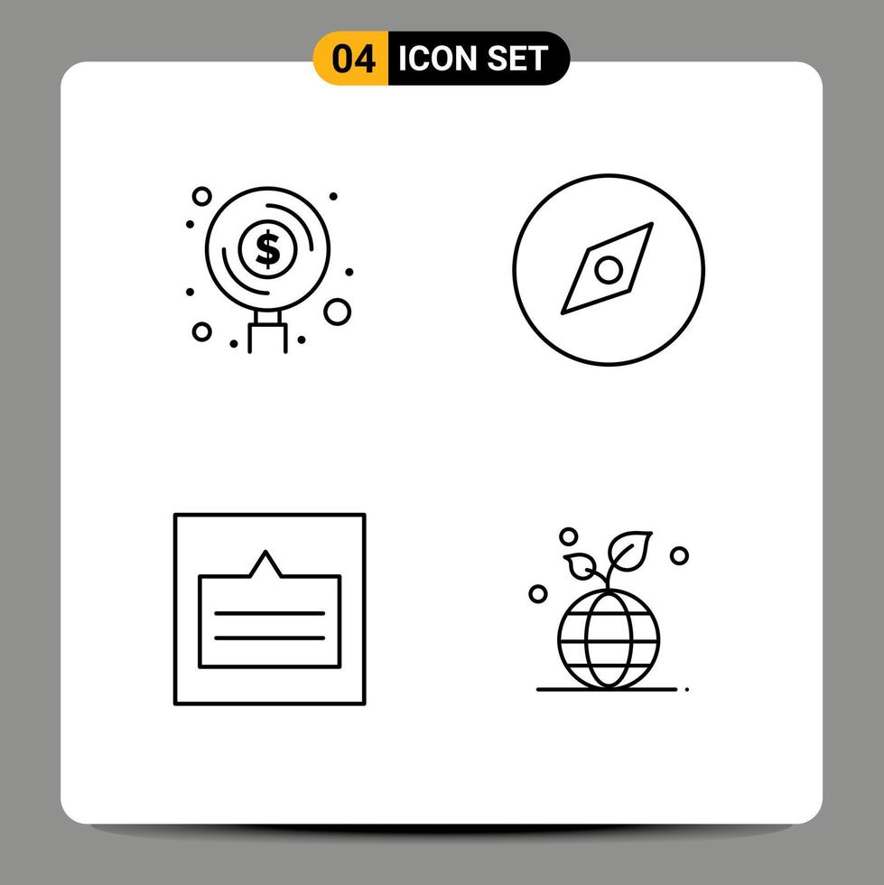 Set of 4 Modern UI Icons Symbols Signs for finance layout investment map popup Editable Vector Design Elements