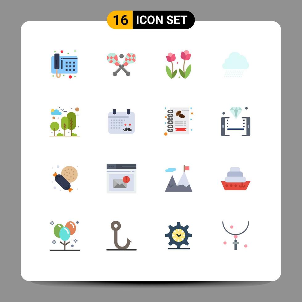 conjunto de 16 iconos de interfaz de usuario modernos símbolos signos para jardín flor de primavera naturaleza cielo lluvia paquete editable de elementos de diseño de vectores creativos