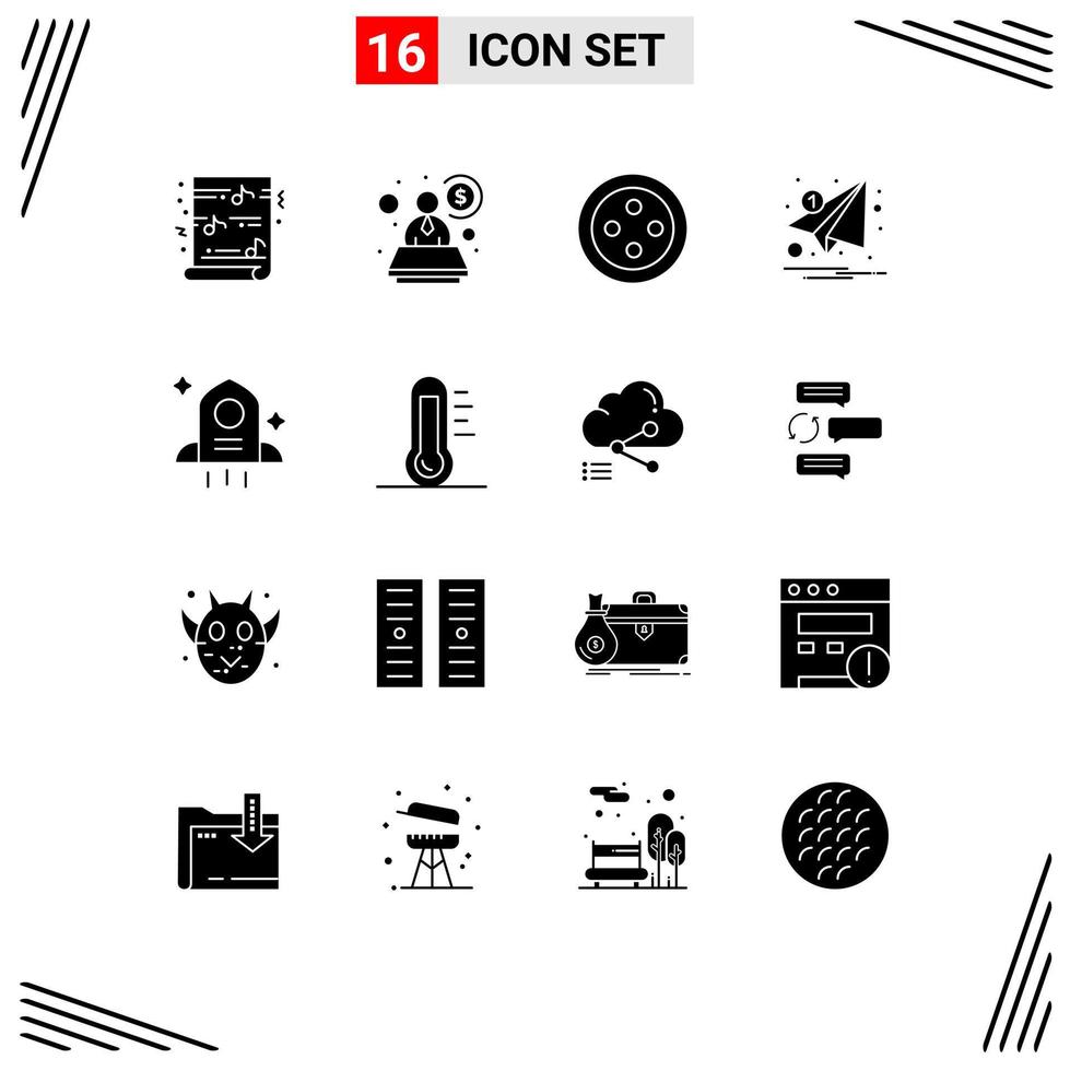 16 Universal Solid Glyph Signs Symbols of eco rocket stud astronomy notification Editable Vector Design Elements