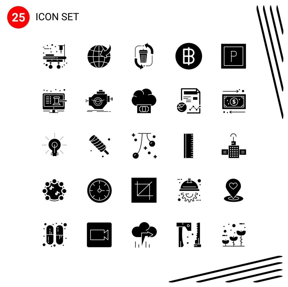 Collection of 25 Vector Icons in solid style Pixle Perfect Glyph Symbols for Web and Mobile Solid Icon Signs on White Background 25 Icons Creative Black Icon vector background