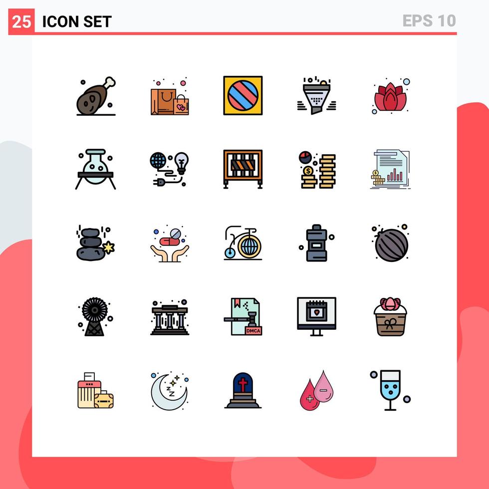 Filled line Flat Color Pack of 25 Universal Symbols of result sort purchase funnel shadow Editable Vector Design Elements