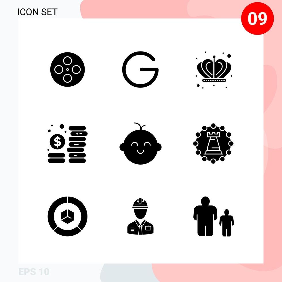 Vector Pack of 9 Icons in Solid Style Creative Glyph Pack isolated on White Background for Web and Mobile Creative Black Icon vector background