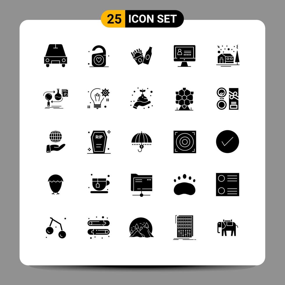 Modern Set of 25 Solid Glyphs Pictograph of analysis house frise christmas security Editable Vector Design Elements