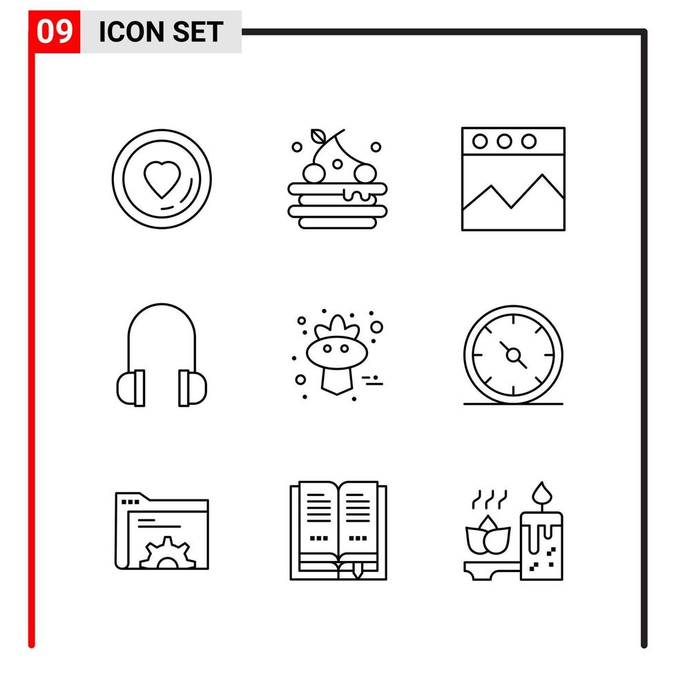 9 General Icons for website design print and mobile apps 9 Outline Symbols Signs Isolated on White Background 9 Icon Pack Creative Black Icon vector background