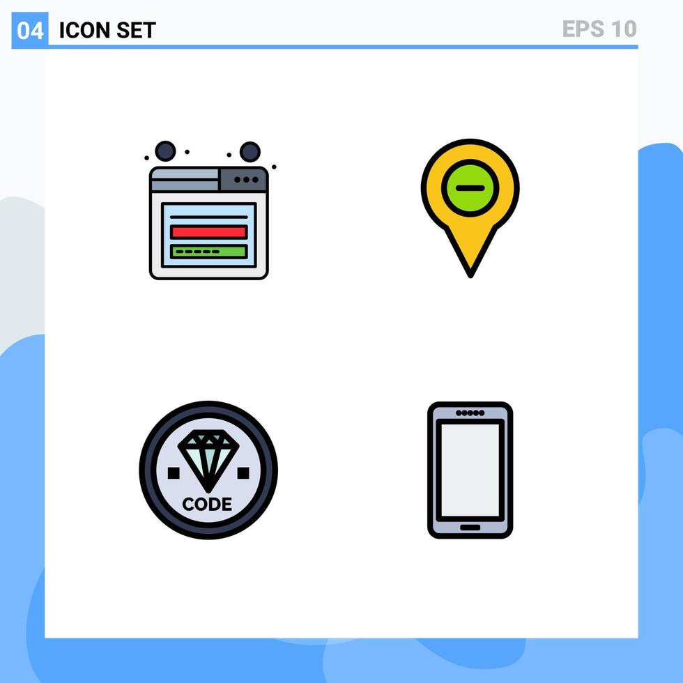 Mobile Interface Filledline Flat Color Set of 4 Pictograms of account code web navigation develop Editable Vector Design Elements