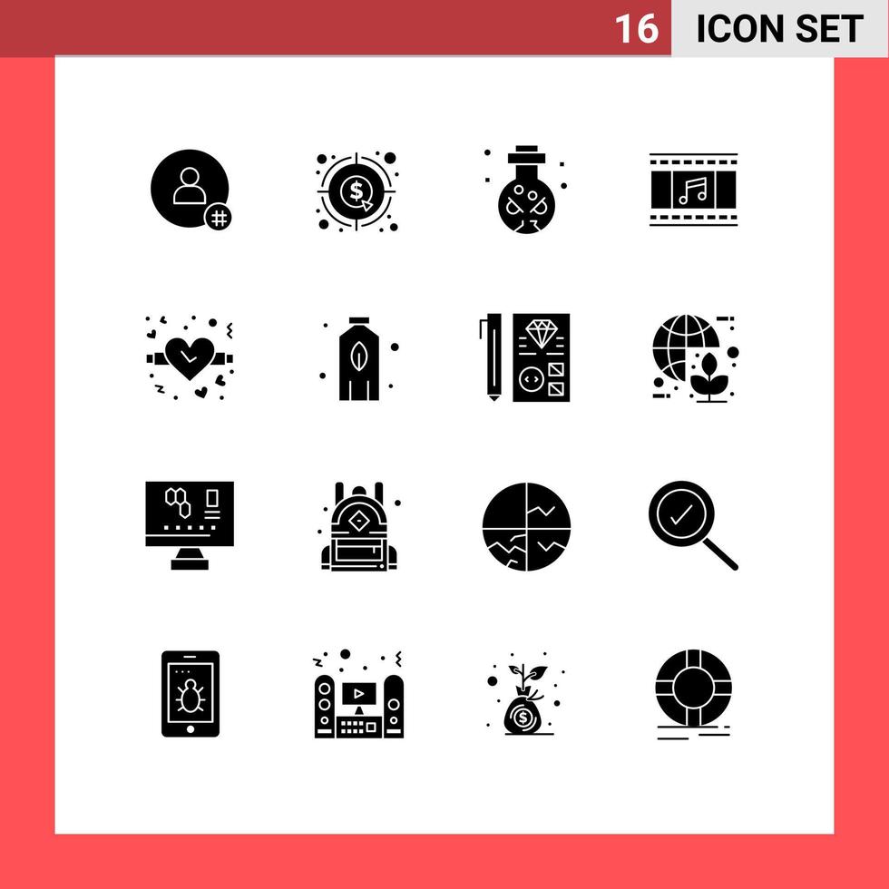 Set of 16 Modern UI Icons Symbols Signs for filmstrip film graph animation ritual Editable Vector Design Elements