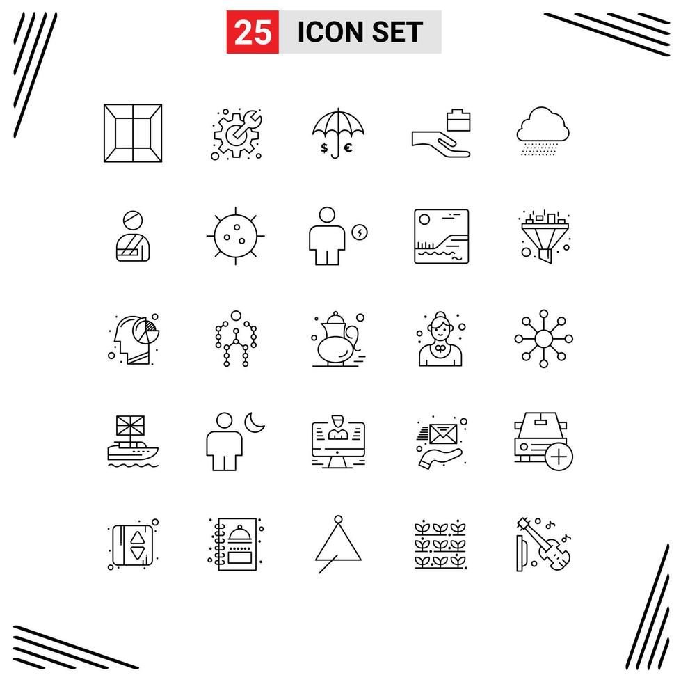 Group of 25 Modern Lines Set for nature sky rain umbrella share folder Editable Vector Design Elements
